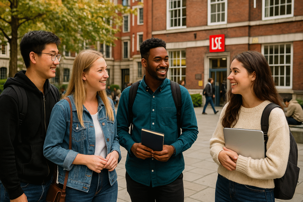 Studierende auf dem Campus der London School of Economics im Gespräch